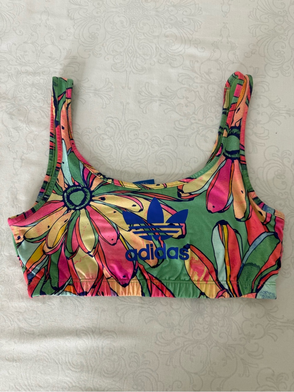 Adidas Originals X Farm Rio Brazilian Bananas Floral Printed Sports Bra Medium